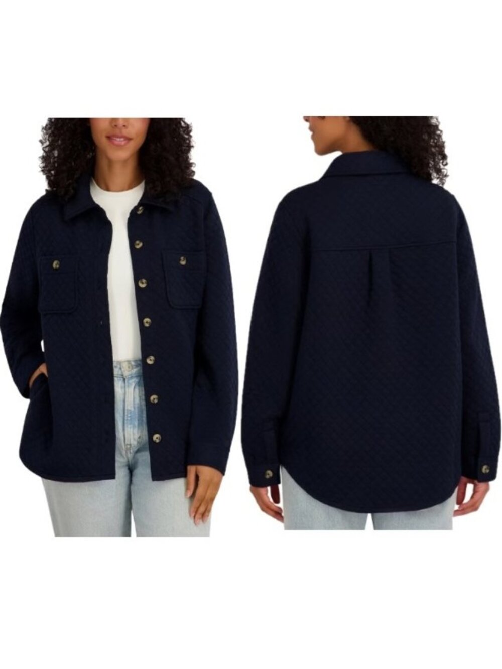 NWT SAGE Women's Quilted Shirt Jacket, Navy